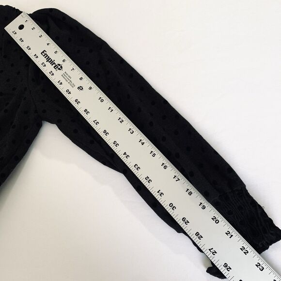 Zara Dress M Black Mini Velvet Polka Dot Long Sleeve Feminine Whimsygoth Peasant - Picture 7 of 8